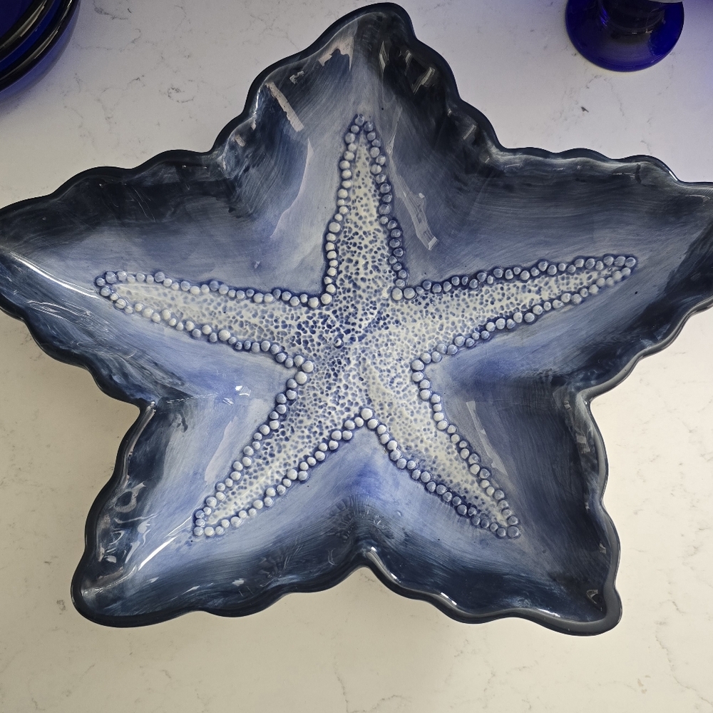 Blue Starfish Decorative Ceramic Bowl